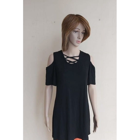 Women´s Dress Cold Shoulder Cage Front Size M Black