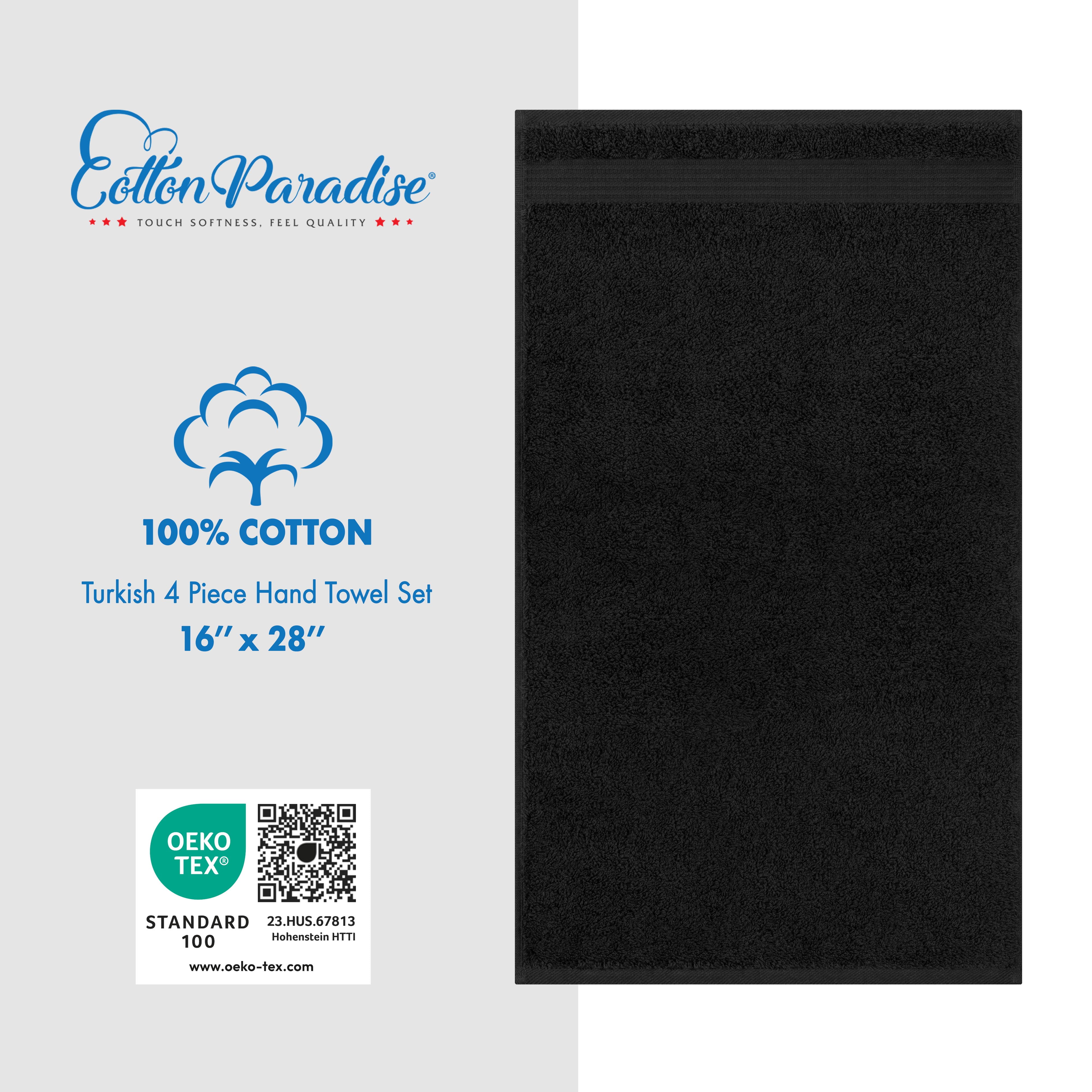 Cotton Paradise 100% Cotton Turkish 4 Piece Hand Towel Set, Soft Absorbent Face Towels Clearance Set, Black
