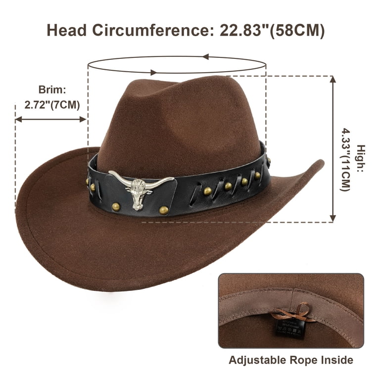 Wowstyle Brown Cowboy Hat, Unisex Felt Wide Brim Fedora with  display picture 1