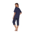 thumbnail image 5 of ANLIQI Women's Cotton Capri Pajama Sets Soft Short Sleeve Sleepwear with Pants Two-Piece Pjs with Pockets(Navy Blue, Large), 5 of 8
