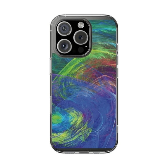 DistinctInk Clear Hybrid Case for Apple iPhone 16 Pro (6.3" Screen) - Abstract Swirls - Wireless Charging Compatible