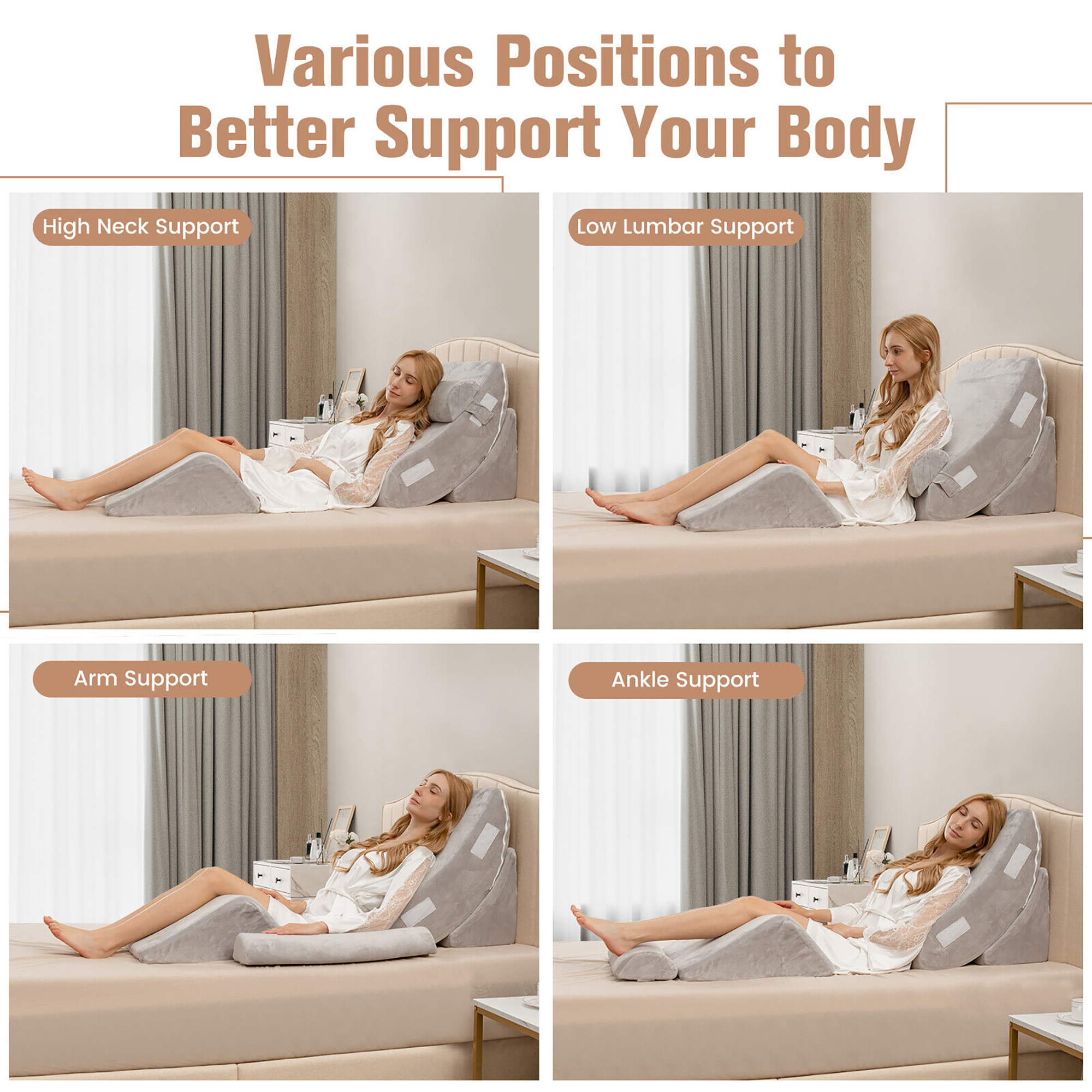 Gymax 4PCS Orthopedic Bed Wedge Pillow Set Post Surgery Memory Foam for Back Neck Leg