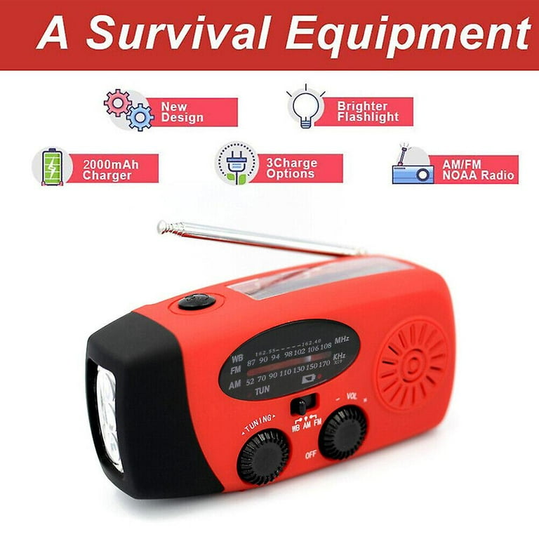 Hand Crank Flashlight With Emergency Radio Phone Charger, Portable Dynamo SOS LED Torch Rechargeable USB Charging Handheld LED Flashlights Built-in Loudspeaker For Camping Hiking Gift