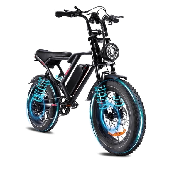 1000W Adult Electric Bike ,off-Road Mountain Dirt Bike Full Suspension 20" Fat Tire EBike,48V Long Range 31mph, up to 22-31 Mile All Terrain
