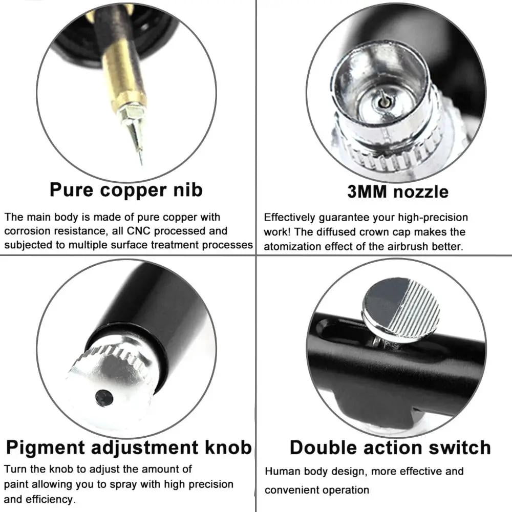 Dual Action Gravity Feed Airbrush Spray Gun 0.3mm Nozzle Professional Air Brush Paint Tool for Cake Decorating Nail Art Tattoo Makeup Model Craft Painting Hobby Spray Pen Kit