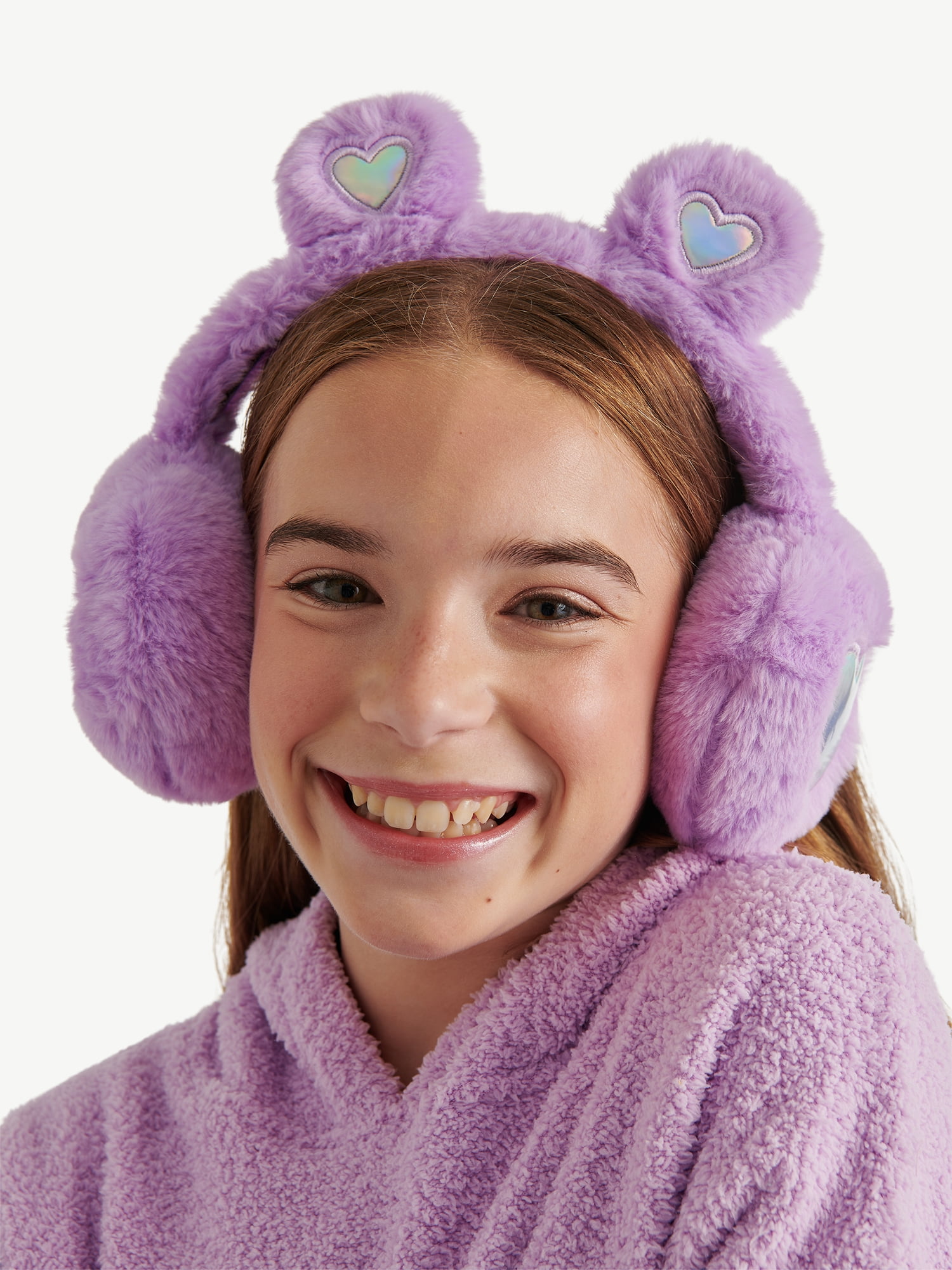 Justice Girls Faux Fur Earmuff and Glove Set, Purple