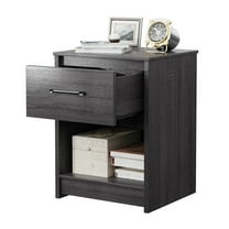 Gymax Nightstand with Drawer Storage Shelf Wooden End Side Table Bedroom Black