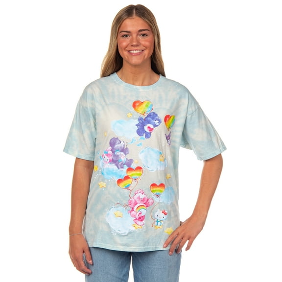 Hello Kitty and Friends x Care Bears T-Shirt Friends Unite Women's Glitter Shimmer Tie-Dye Boyfriend Fit Tee