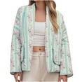 thumbnail image 3 of Women's Cropped Puffer Jacket Lightweight Floral Print Long Sleeve Padded Quilted Puffy Cardigan Coat, 3 of 6