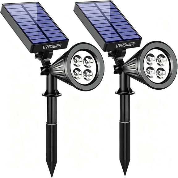 HIBIBUD Solar Lights Outdoor,2-In-1 Solar Spot Lights Waterproof with 2 Lighting Modes,Adjustable Solar Powered Spotlights Auto On/Off Landscape Lights for Yard Garden Pathway,2 Pack(Cool White)