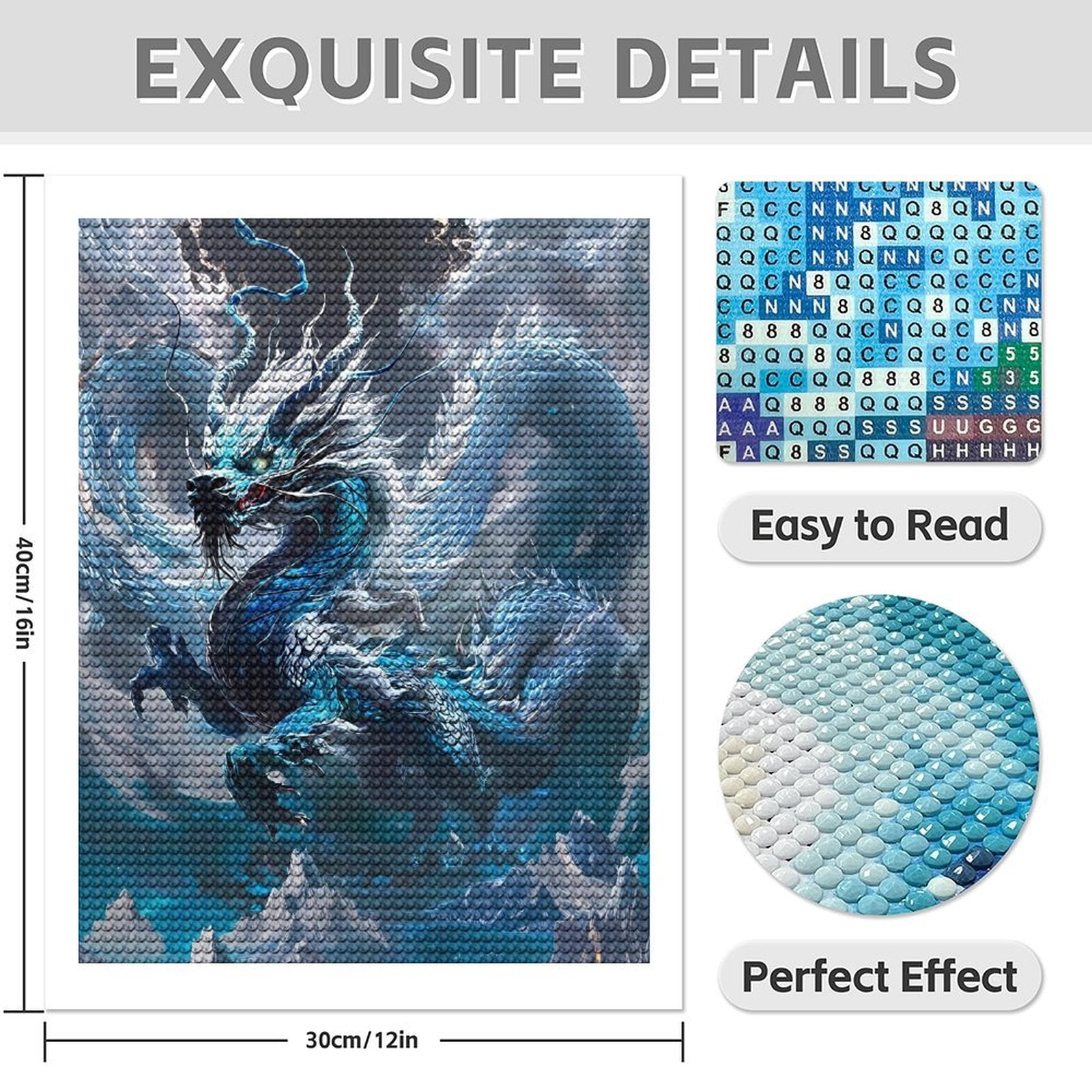 Diamond Art Kit for Adults, Majestic Blue Dragon Fantasy Art Diamond Painting for Adults Beginners, DIY Diamond Art Painting Kits, 5D Diamond Painting Crafts for Home Decor 12x16 Frameless