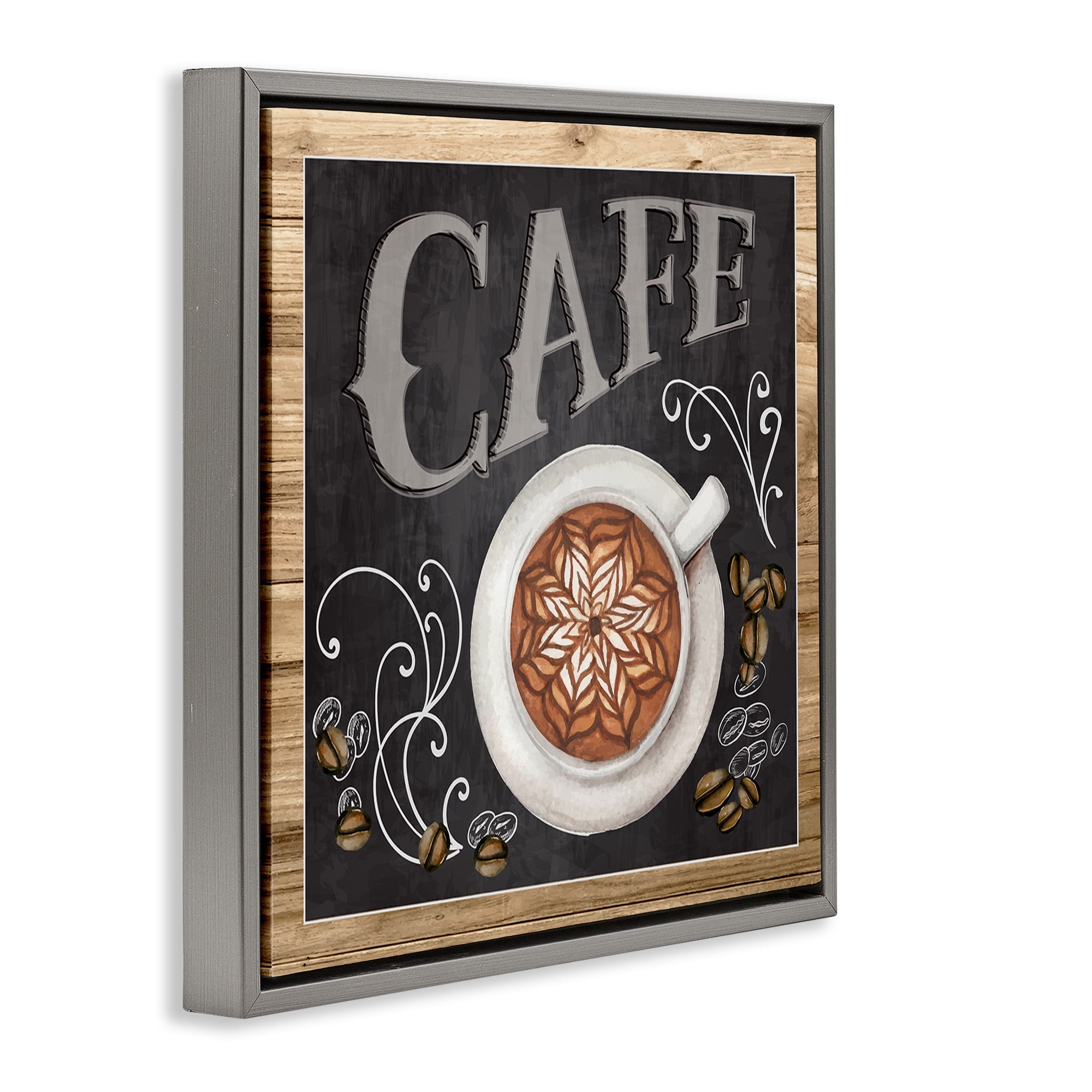 Stupell Industries Chalkboard Style Cafe Sign Food & Beverage Painting Gray Floater Framed Canvas Art Print Wall Art, 18 x 18