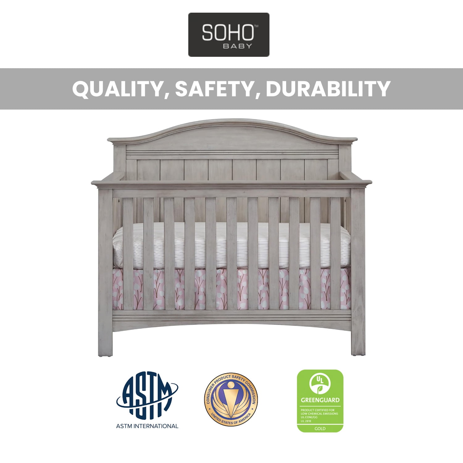 Soho Baby Sheridan 4 in 1 Convertible Crib Stone Wash