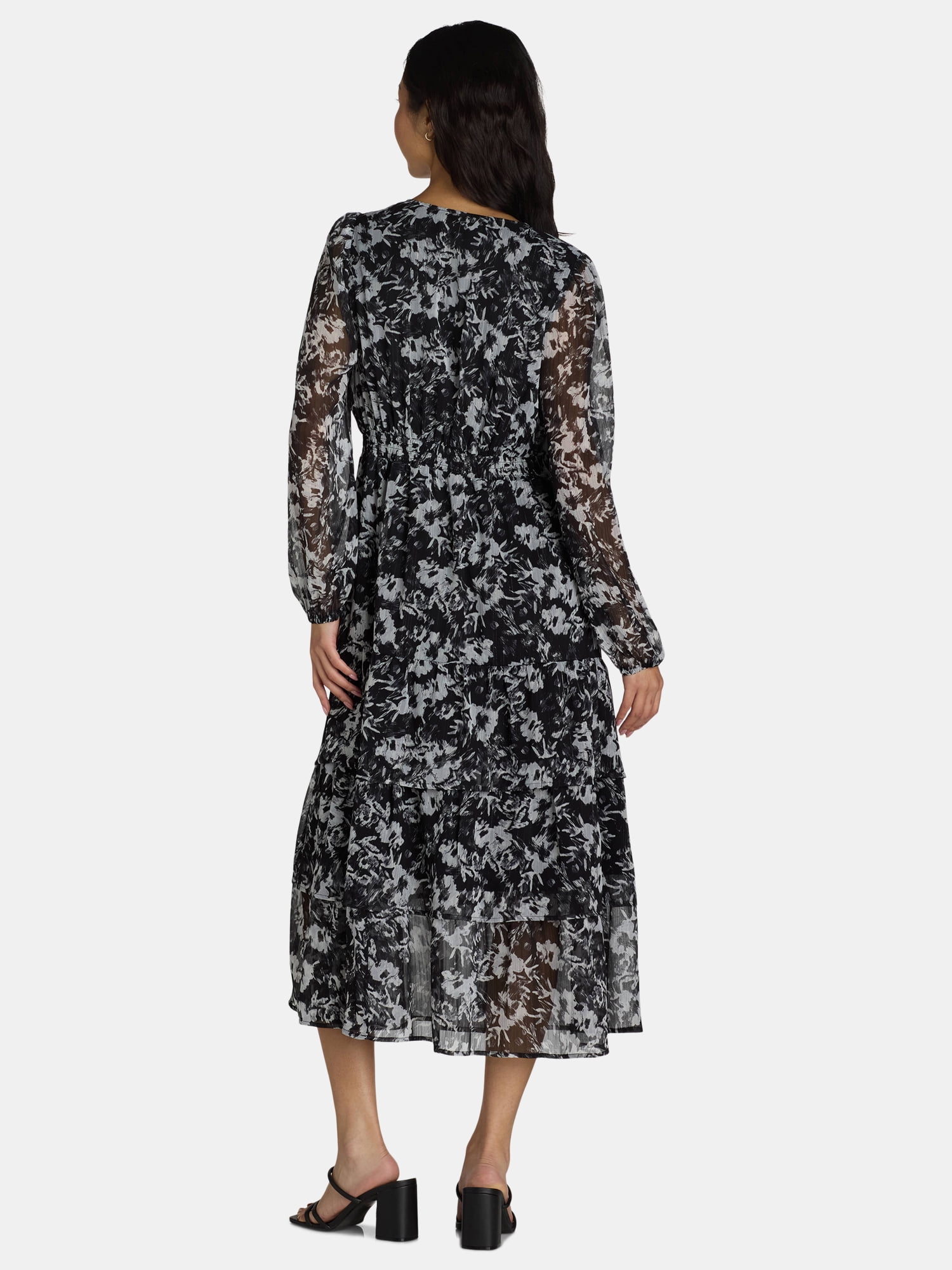Time and Tru Women's and Women's Plus Print Dress with Long Sleeves, Size XS-4X