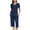 Navy, variant on Njagoc3 2PC Womens Solid Color Neck Short Sleeve Two-pieceButton-Front Loungewear Set Comfortable Home Pajamas Set Sports Set V-Neck Pocketed Top with 7/8 Pants or Shorts