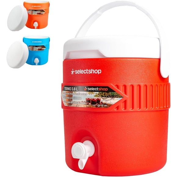 Termo Tipo Igloo Jarra Dispensador 3.8 LT Tapa Roscable Asa Resistente Galon Garrafon Ideal Para Bebidas Frías y Calientes Se Pueden Conservar Por Horas (Rojo)