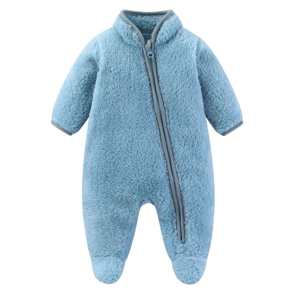 Vdoaml Baby Girl Fleece Footed Romper Infant Zipper Plush One‑Piece Jumpsuit Newborn Warm Sleeper Pajamas 6-9 Months Light Blue