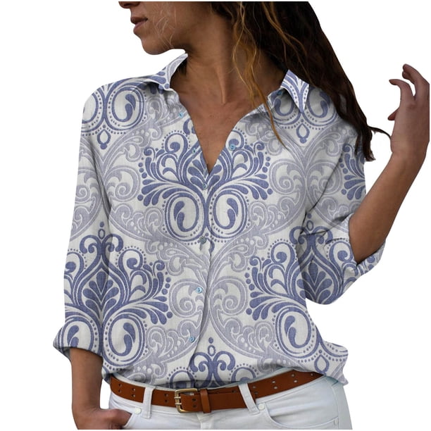 Tops a la moda para mujer, camisetas casuales con estampado divertido y cuello vuelto, camisa con estampado de blusa Fridja czfsfas6160