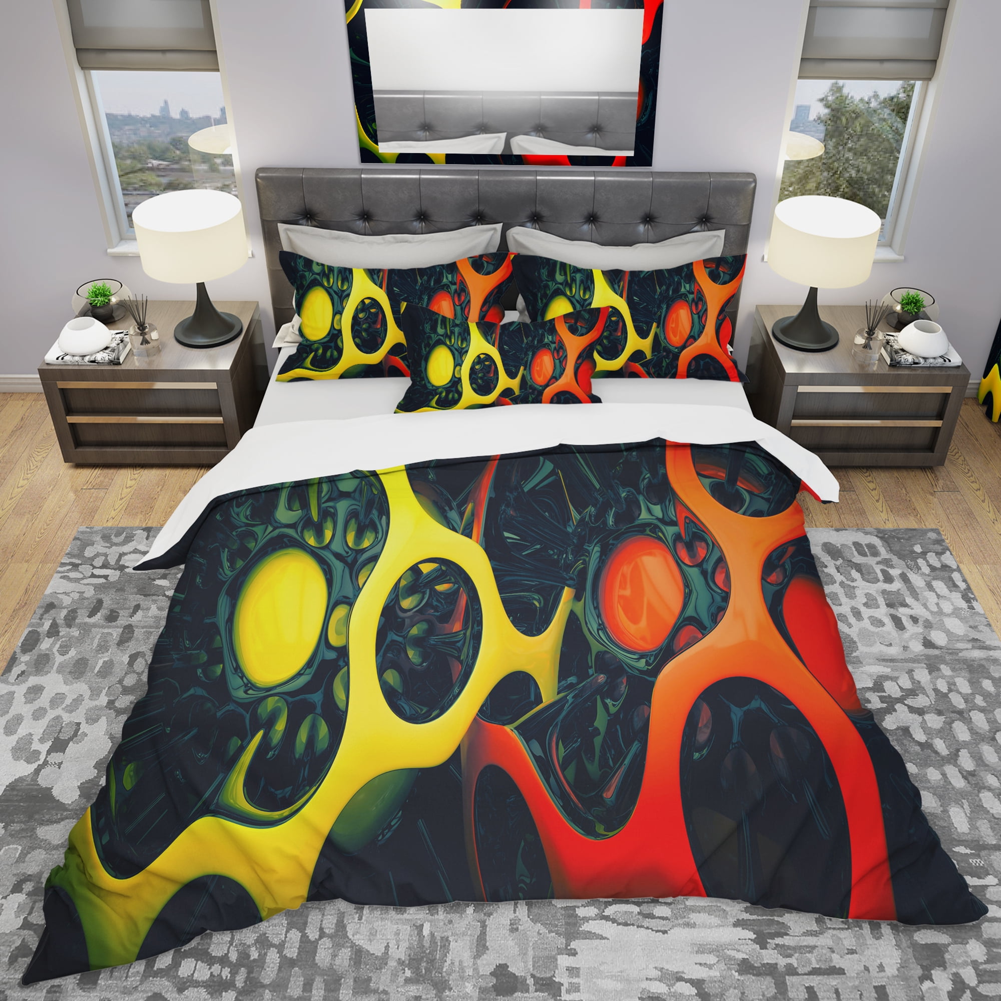 Designart 'Orange and Yellow Geo Art' Modern & Contemporary Duvet Cover Set