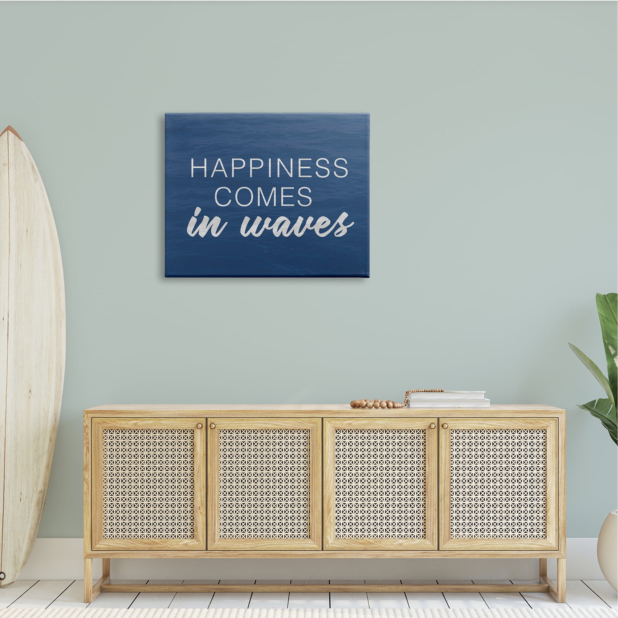 Stupell Industries Inspirational Happiness Comes in Waves Blue Coastal Waves,40 x 30, Design by Lux + Me Designs