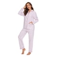 thumbnail image 2 of VICMETAL Women's Pajama Sets 100% Cotton Flannel Ladies PJs Button Front Top Drawstring Bottoms F Purple Flower 3XL, 2 of 7