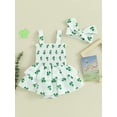 thumbnail image 3 of Elippeo Baby Girls St Patricks Day Irish Romper 3M 6M 12M 18M Dress Sleeveless Clover Print Sweet Romper with Headband, 3 of 10