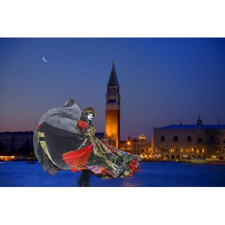 Europe, Italy, Venice. Composite of Woman in Carnival Costume and San Marco Square Print Wall Art By Jaynes