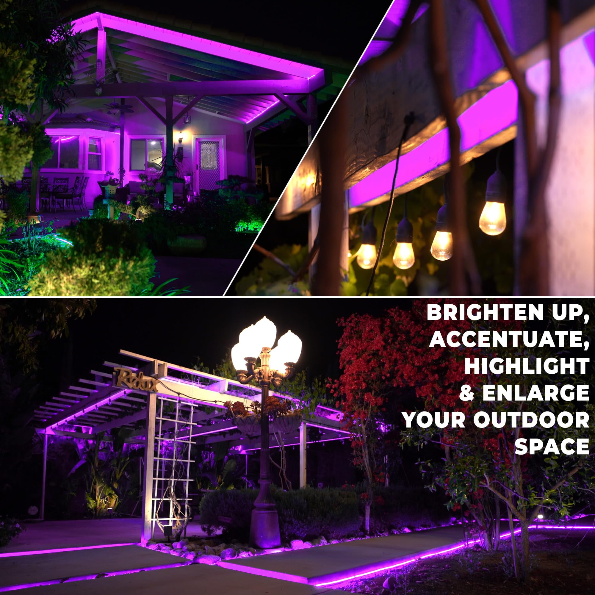 WYZworks 576LEDs, 50ft Purple LED Outside Rope Lights, Outdoor ETL Certified Waterproof Permanent 360 Degree Light Emitting, Flexible Tube, Connectable, Christmas Palm Tree Exterior Landscape