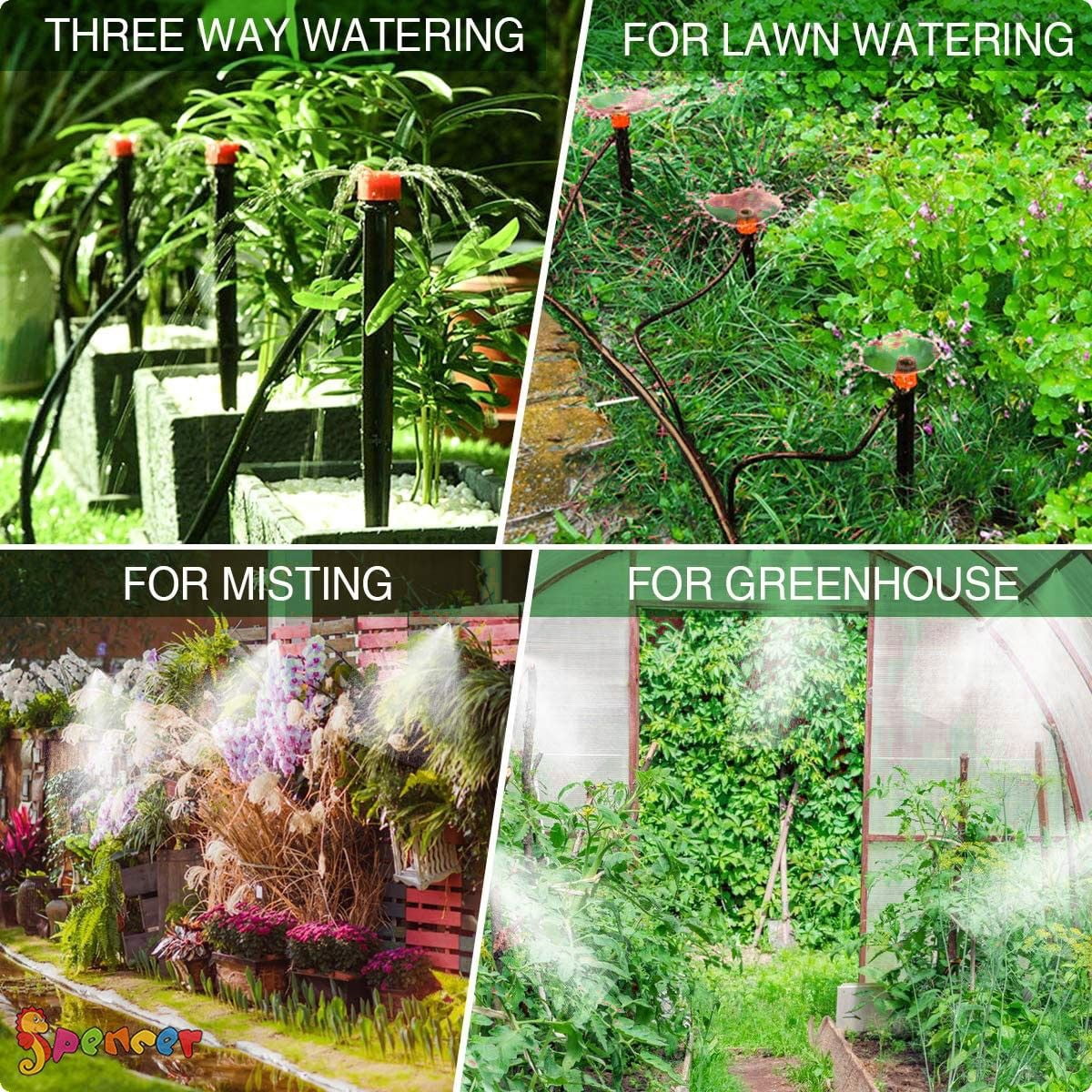 Spencer 98ft 30M Auto Micro Drip Irrigation System Kits Automatic Patio Misting Plant Watering System Set for Garden,Lawn