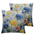 thumbnail image 2 of Acheng  Blue Yellow Flowers Throw Pillow Cover Set of 2 Poppy Floral Square Decorative Cushion Covers Rustic Wildfloral Pillowcase for Couch Sofa Bedroom Car White, 2 of 6