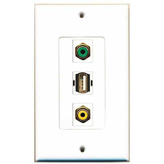 RiteAV - 1 Port RCA Yellow and 1 Port RCA Green and 1 Port USB A-A Decorative Wall Plate Decorative
