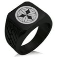thumbnail image 1 of Stainless Steel Takenaka Samurai Crest Geometric Pattern Biker Style Polished Ring, 1 of 1