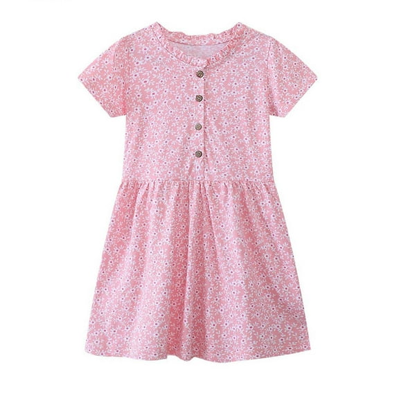 Hihipz Toddler Girls Dresses Round Neck Short Sleeved Floral Print Dress Kids Girls Lovely Princess Style Dress,2 -3 Years