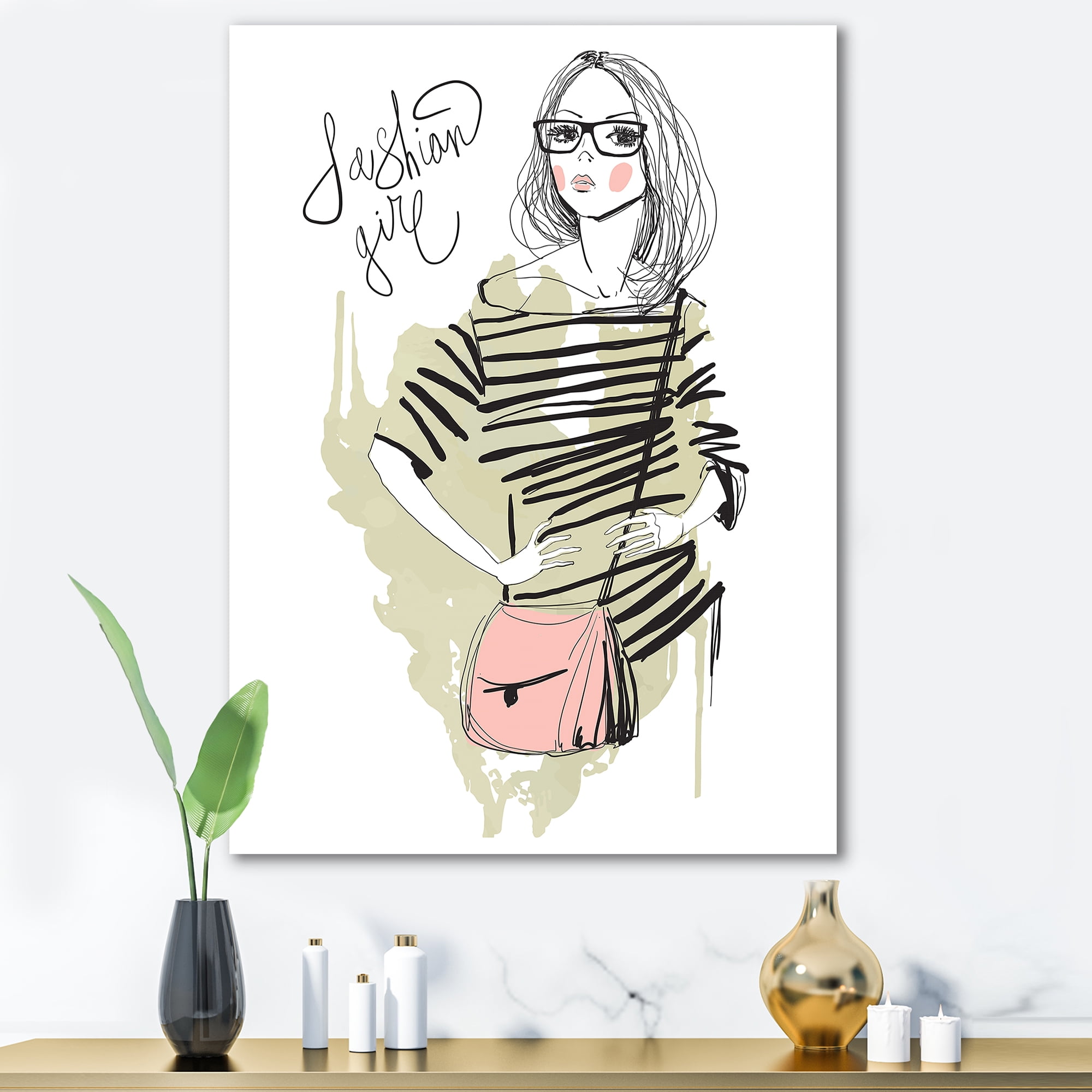 Designart ' Trendy Fashion Woman ' Shabby Chic Canvas Wall Art Print