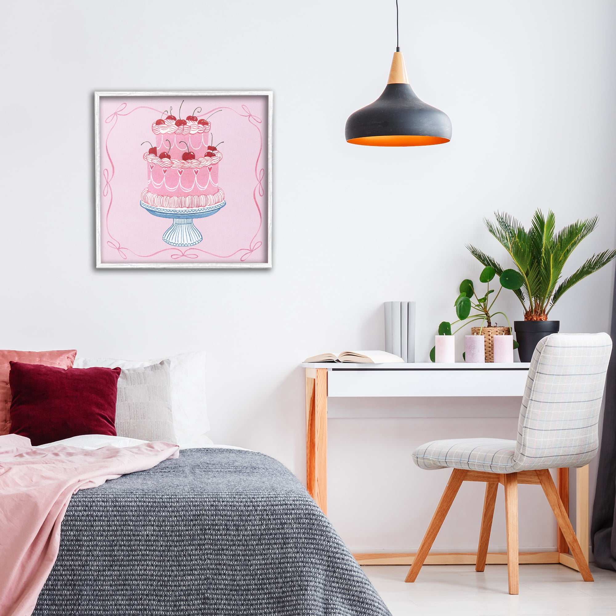 Stupell Industries Romantic Pink Cherry Cake White Framed Giclee Art, design by Grace Popp