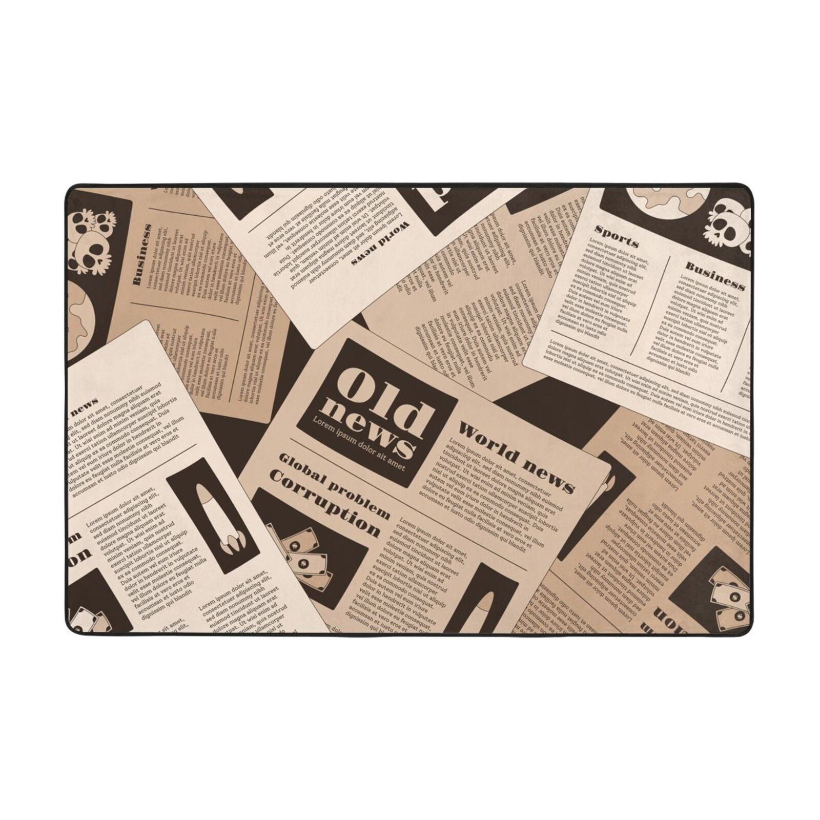 XMXT NonSlip Area Rug, Old Newspaper Hand Drawn Polyester Rugs for