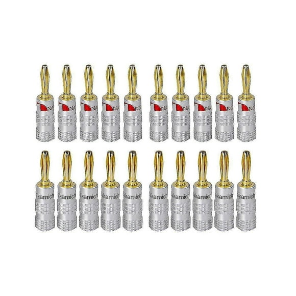 Nakamichi 20PCS Banana Plugs 24K Gold-Plated 4mm HiFi Banana Connector with Screw Lock for Audio Jack Speaker Plugs