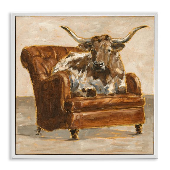 Stupell Industries Abstract Bull Livingroom Chair Animals & Insects Painting White Framed Art Print Wall Art, 12 x 12