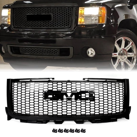 Fit 2011-2014 GMC Sierra 2500HD/3500HD Denali Style Front Upper Grille Grill Gloss Black