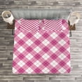 thumbnail image 3 of Ambesonne Geometric Quilted Bedspread Set 3 Pcs, Diagonal Pastel Color, King Size, Fuchsia Pale Pink White, 3 of 3