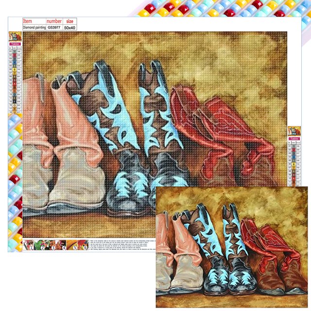 Pintura de diamante 5D DIY Kit de botas con taladro cuadrado completo decoración del hogar arte artesanal 50x40cm