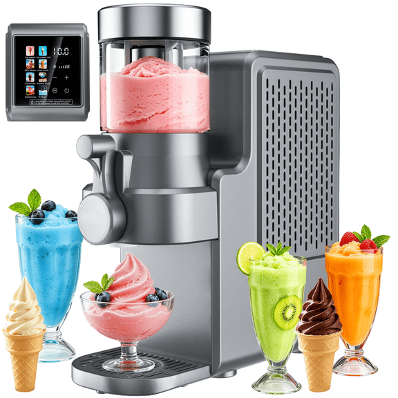 Slushie Machine for Home, 17oz Soft Serve Ice Cream Maker, No Ice Needed Frozen Drink Machine, 7-IN-1 Presets, LCD Touchscreen, Self-Cleaning, Dark Gray