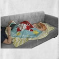 thumbnail image 6 of Christmas Soft Flannel Fleece Throw Blanket, Happy Dancing Santa and Smiling Star in a Snow Globe on Yellow Striped Rays, Cozy Plush for Indoor and Outdoor Use, 70" x 90", Multicolor, by Ambesonne, 6 of 6