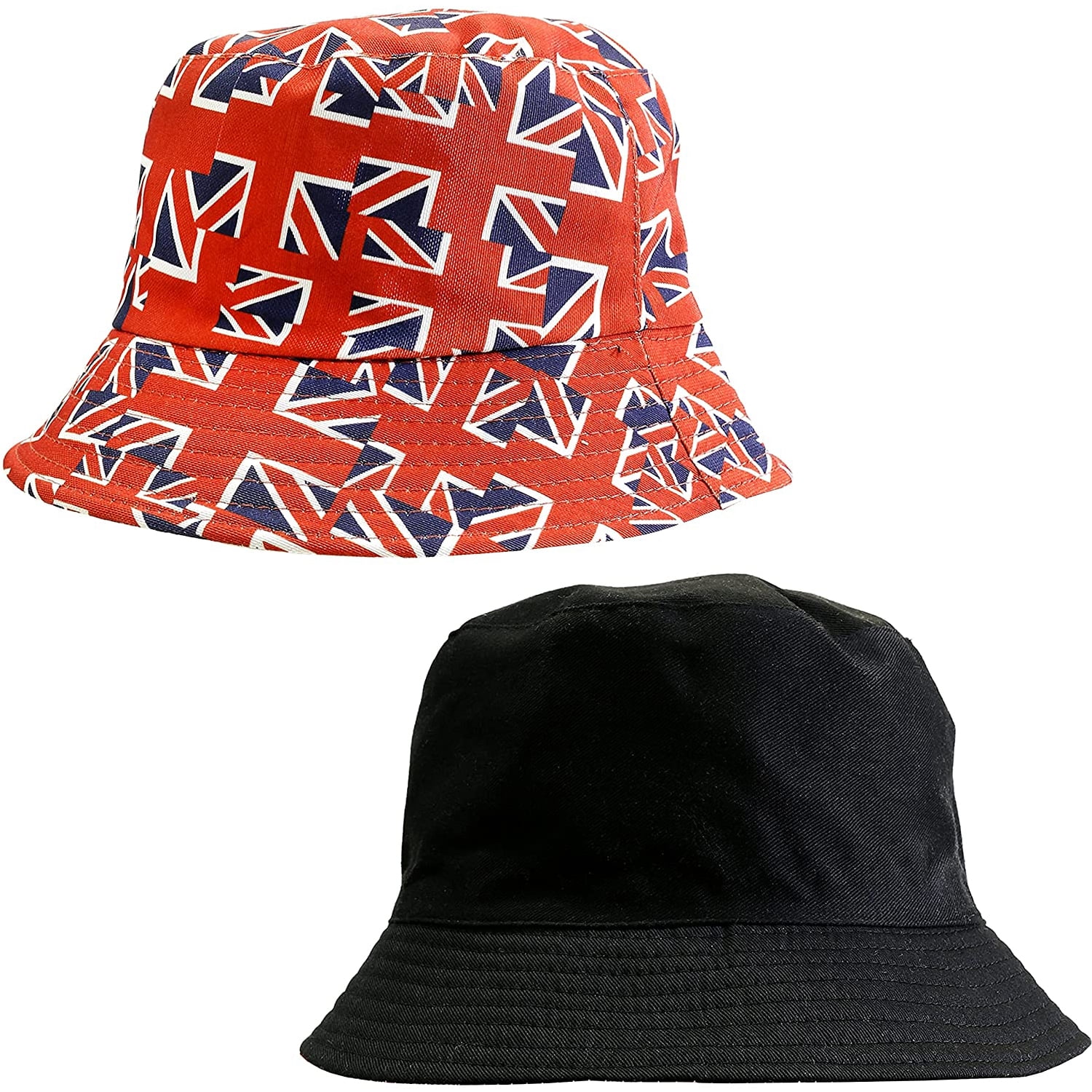 Union Jack Hats Adults Reversible Bucket Hat Rocking Party Queens