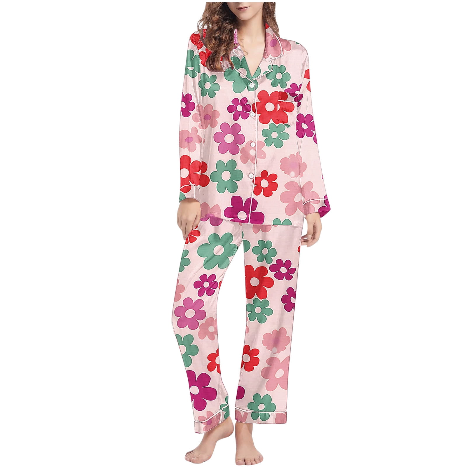 Rbaofujie Girls Pajamas Women Casual Fashion Printed Long Sleeve