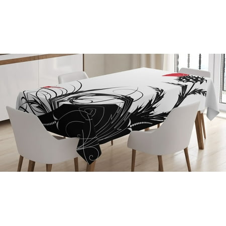 

Thistle Tablecloth Abstract Floral Background with Thistle Flowers and Butterfly Motifs Rectangular Table Cover for Dining Room Kitchen 60 X 90 Inches Vermilion White and Black by Ambesonne