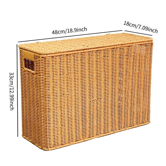 Narrow Tall Storage Basket with Lid, Plastic Wicker Slim Organizer for Tight Spaces, Slim Magazine Rack for Side of Sofa, Corner, Gap, Bathroom, Kitchen