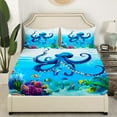 thumbnail image 3 of Erosebridal Blue Octopus Twin Sheet Sets, Underwater World Bed Sheets Twin, Cartoon Ocean Bedding Twin Size, Lightweight Room Decor, 3-Piece, 3 of 7