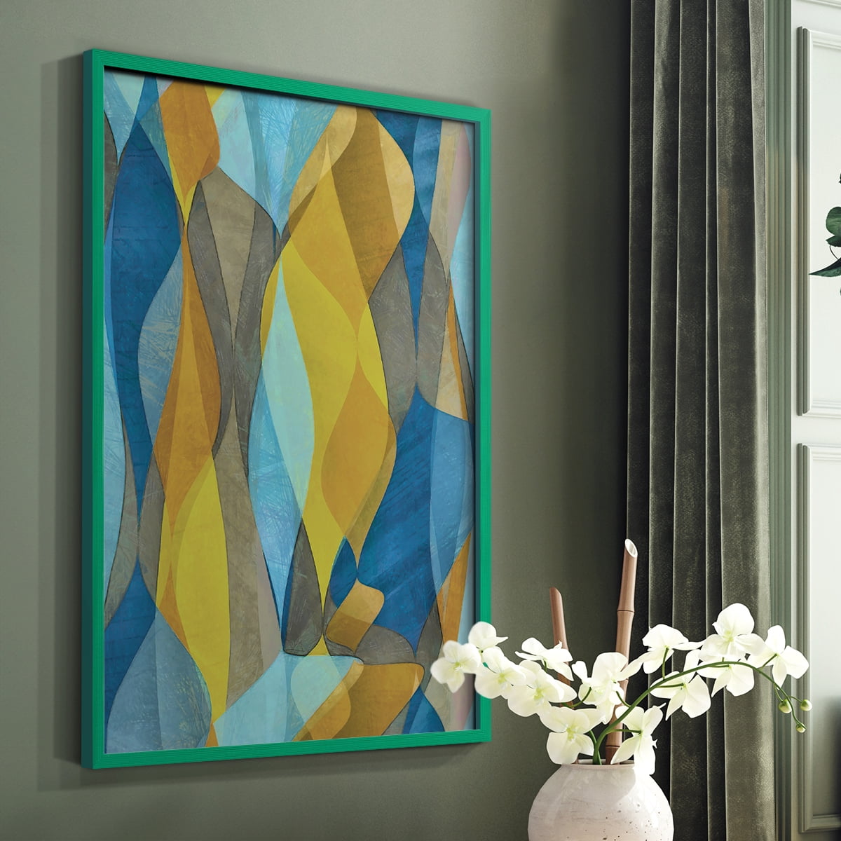 Colorful Cascade II Framed Print in Green Solid Wood Framed Print No Nail Hanging