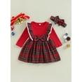 thumbnail image 2 of Genuiskids Baby Girl 2Pcs Christmas Dress Outfits Infant Long Sleeve Plaid Print Ruffle Dress + Headband Set, 2 of 8